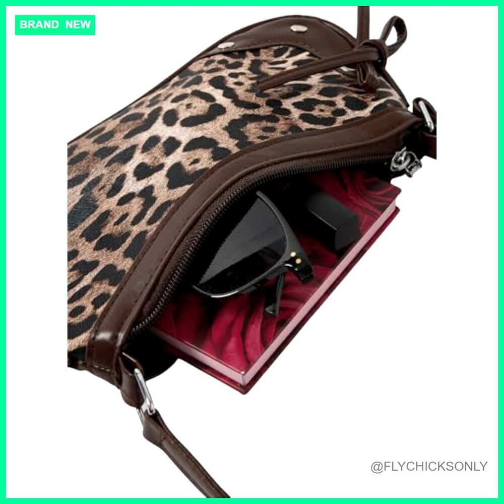 Leopard Print Shoulder Bag with Adjustable Strap Studded Clutch Purse - Picture 3 of 5